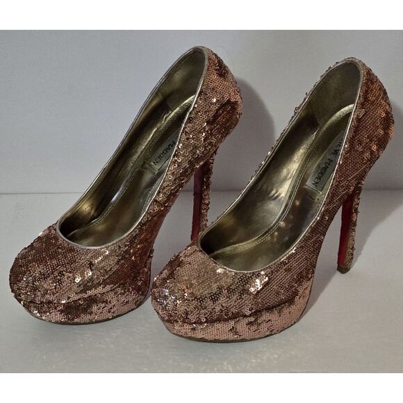 Steve Madden Womens Rose Gold 7 1/2 Sequin Stiletto Platform Going‎ Out Heels - Picture 1 of 8